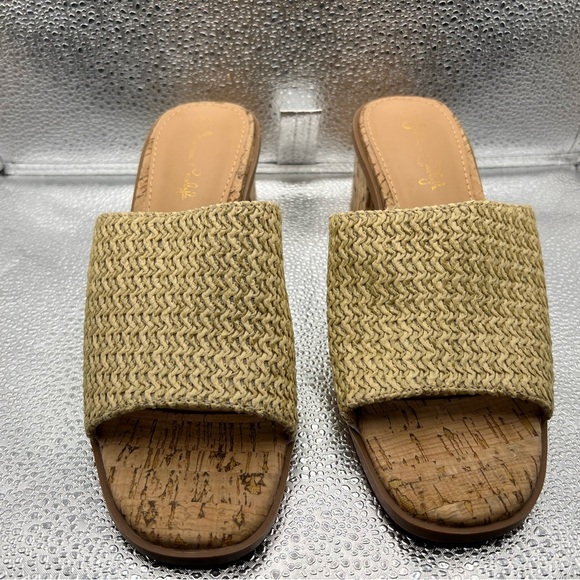 Women's Tan Woven Slide Sandals - Picture 1 of 6